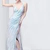 Formal Gowns Primavera Couture - 9830 V-Neck Sequined Striped Evening Gown 1 Formal Gowns Primavera Couture - 9830 V-Neck Sequined Striped Evening Gown