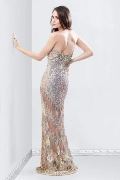 Primavera Couture - 9849 Strapless Sequined Gown With Zigzag Accents