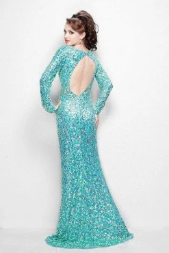 Primavera Couture - 9929 Longsleeved V-Neck Sequined Evening Gown Formal Gowns