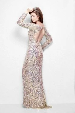 Primavera Couture - 9929 Longsleeved V-Neck Sequined Evening Gown Formal Gowns