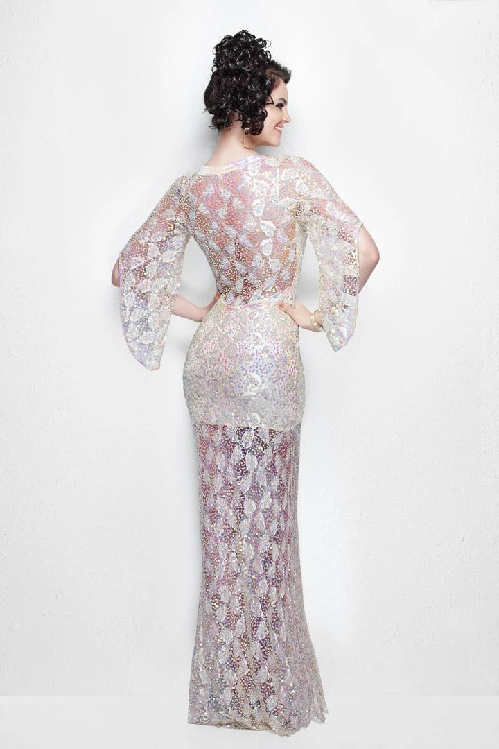Primavera Couture - 9931 Sheer Sequined Bellsleeve Evening Gown Formal Gowns 4 Primavera Couture - 9931 Sheer Sequined Bellsleeve Evening Gown Formal Gowns