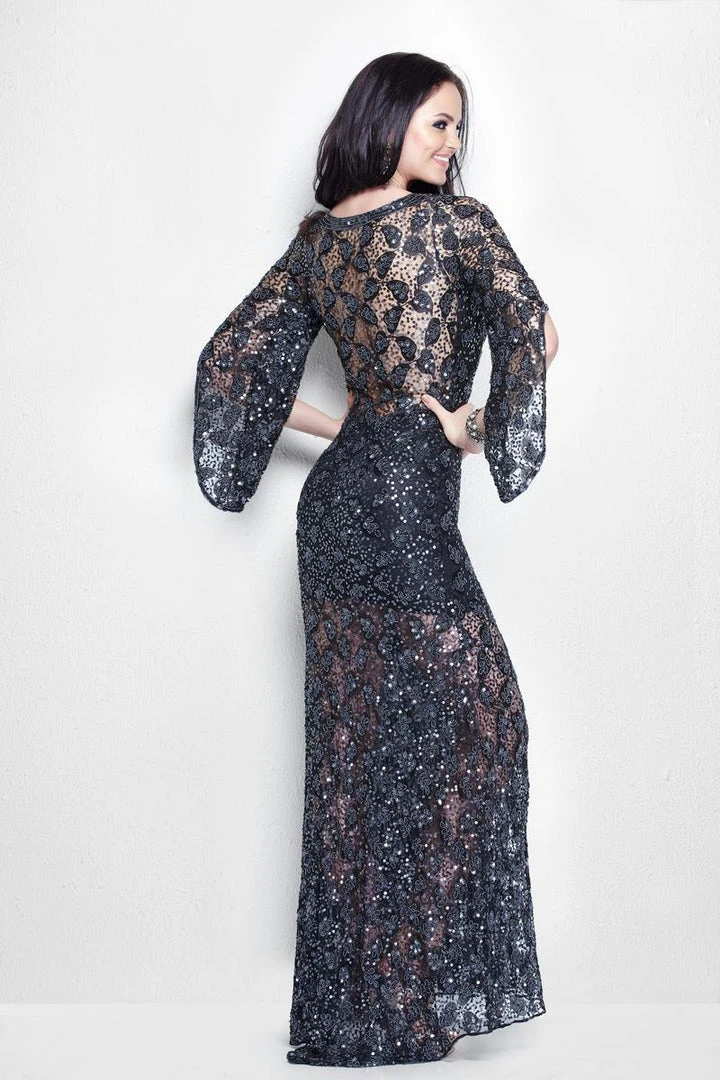 Primavera Couture - 9931 Sheer Sequined Bellsleeve Evening Gown Formal Gowns 6 Primavera Couture - 9931 Sheer Sequined Bellsleeve Evening Gown Formal Gowns