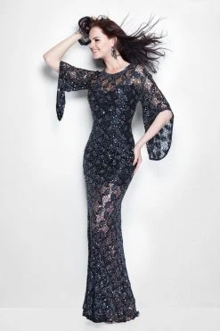 Primavera Couture - 9931 Sheer Sequined Bellsleeve Evening Gown Formal Gowns 11 Primavera Couture - 9931 Sheer Sequined Bellsleeve Evening Gown Formal Gowns