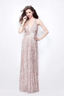 Primavera Couture - Astounding V Neck Full Sequins Long Sheath Dress 1257