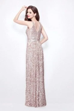 Primavera Couture - Astounding V Neck Full Sequins Long Sheath Dress 1257