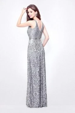 Primavera Couture - Astounding V Neck Full Sequins Long Sheath Dress 1257