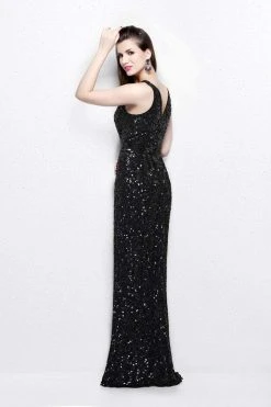Primavera Couture - Astounding V Neck Full Sequins Long Sheath Dress 1257