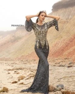 Primavera Couture - Batwing Sleeves Sequined Gown 1424 - 1 Pc Charcoal In Size 10 Available 14 Primavera Couture - Batwing Sleeves Sequined Gown 1424 - 1 Pc Charcoal In Size 10 Available