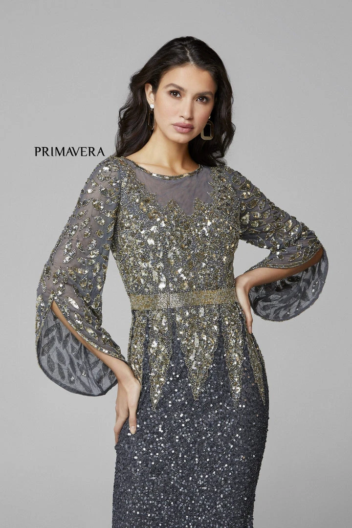 Primavera Couture - Batwing Sleeves Sequined Gown 1424 - 1 Pc Charcoal In Size 10 Available 5 Primavera Couture - Batwing Sleeves Sequined Gown 1424 - 1 Pc Charcoal In Size 10 Available