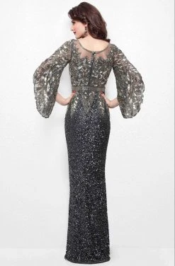 Primavera Couture - Batwing Sleeves Sequined Gown 1424 - 1 Pc Charcoal In Size 10 Available 12 Primavera Couture - Batwing Sleeves Sequined Gown 1424 - 1 Pc Charcoal In Size 10 Available