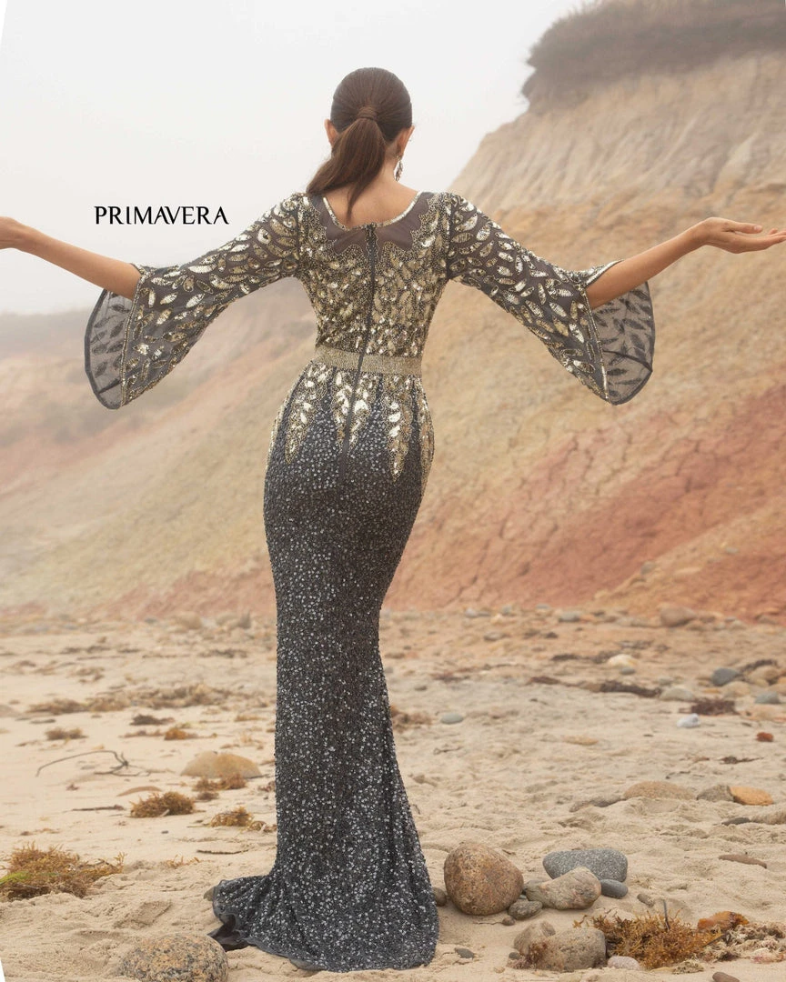 Primavera Couture - Batwing Sleeves Sequined Gown 1424 - 1 Pc Charcoal In Size 10 Available 8 Primavera Couture - Batwing Sleeves Sequined Gown 1424 - 1 Pc Charcoal In Size 10 Available