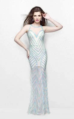 Primavera Couture - Bead Embellished Illusion Halter Neck Sheath Dress 1821