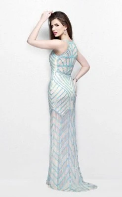 Primavera Couture - Bead Embellished Illusion Halter Neck Sheath Dress 1821