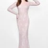 Primavera Couture - Bead Embellished Long Sleeve Bateau Neck Sheath Dress 1707 Formal Gowns
