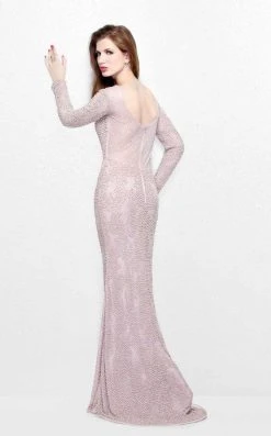 Primavera Couture - Bead Embellished Long Sleeve Bateau Neck Sheath Dress 1707 Formal Gowns 7 Primavera Couture - Bead Embellished Long Sleeve Bateau Neck Sheath Dress 1707 Formal Gowns