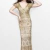 Primavera Couture - Bead Embellished Short Sleeve V-Neck Sheath Dress 1722 Formal Gowns 2 Primavera Couture - Bead Embellished Short Sleeve V-Neck Sheath Dress 1722 Formal Gowns