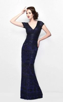 Primavera Couture - Bead Embellished Short Sleeve V-Neck Sheath Dress 1722 Formal Gowns 8 Primavera Couture - Bead Embellished Short Sleeve V-Neck Sheath Dress 1722 Formal Gowns