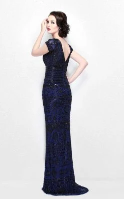 Primavera Couture - Bead Embellished Short Sleeve V-Neck Sheath Dress 1722 Formal Gowns 9 Primavera Couture - Bead Embellished Short Sleeve V-Neck Sheath Dress 1722 Formal Gowns