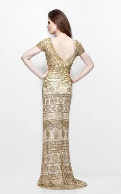 Primavera Couture - Bead Embellished Short Sleeve V-Neck Sheath Dress 1722 Formal Gowns