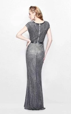 Formal Gowns Primavera Couture - Beaded Cap Sleeve V-Neck Sheath Dress 1708 6 Formal Gowns Primavera Couture - Beaded Cap Sleeve V-Neck Sheath Dress 1708