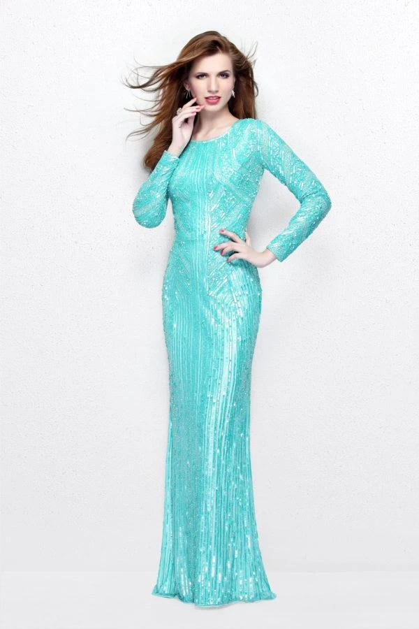 Primavera Couture - Beaded Long Sleeve Evening Gown 1721 Formal Gowns 5 Primavera Couture - Beaded Long Sleeve Evening Gown 1721 Formal Gowns