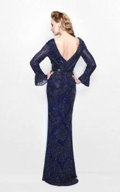 Primavera Couture - Beaded Long Sleeve V-neck Sheath Gown 1724
