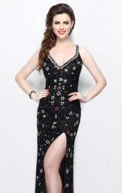 Formal Gowns Primavera Couture - Beaded V-Neck Long Dress With Slit 1865 11 Formal Gowns Primavera Couture - Beaded V-Neck Long Dress With Slit 1865