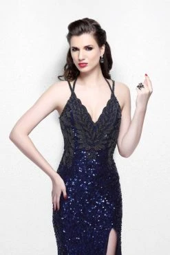 Primavera Couture - Beaded V-Neck Long Gown With A Slit 1824 Formal Gowns