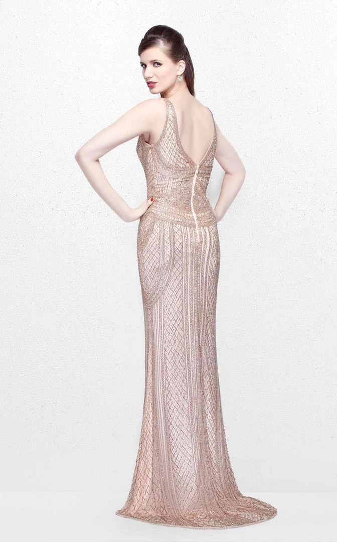 Primavera Couture - Beaded V-Neck Long Sheath Dress 1726 9 Primavera Couture - Beaded V-Neck Long Sheath Dress 1726