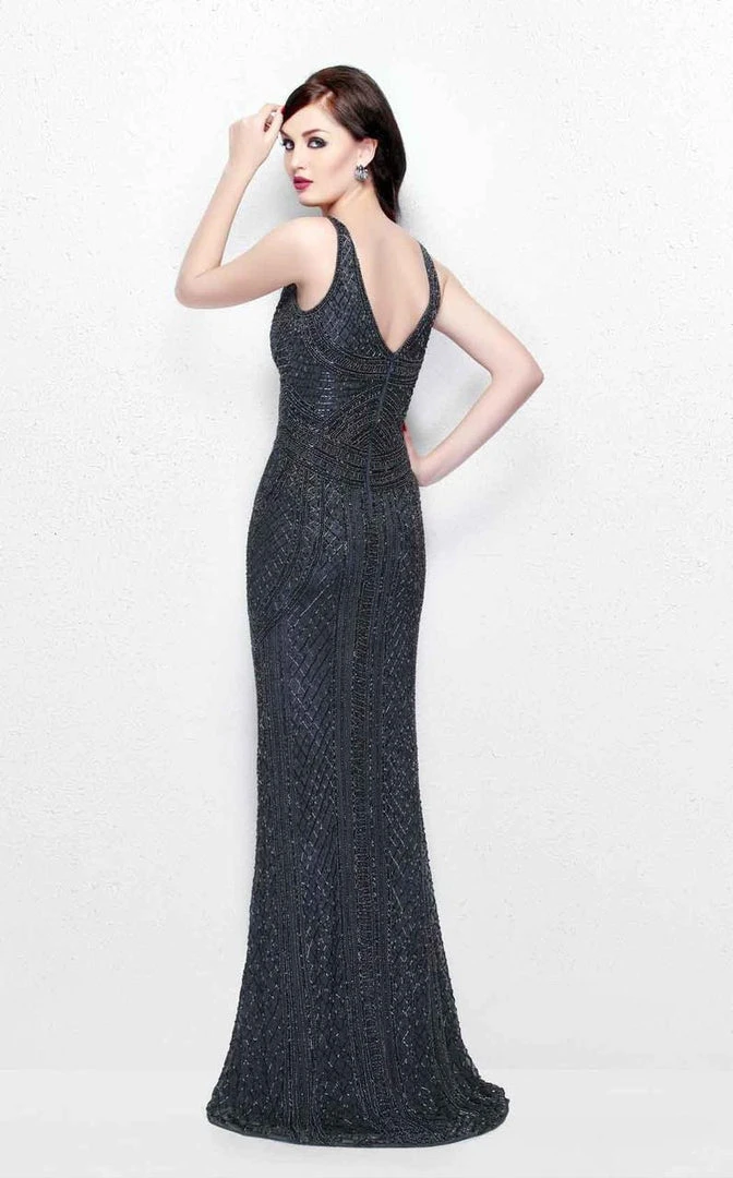 Primavera Couture - Beaded V-Neck Long Sheath Dress 1726 11 Primavera Couture - Beaded V-Neck Long Sheath Dress 1726