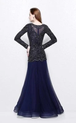 Primavera Couture - Bejeweled Long Sleeve Bateau Neck A-line Dress 1751 Formal Gowns