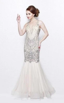 Primavera Couture - Charming Elaborate V-Neck Tulle Trumpet Gown 1748 Formal Gowns