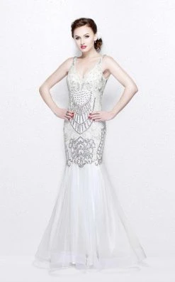 Primavera Couture - Charming Elaborate V-Neck Tulle Trumpet Gown 1748 Formal Gowns