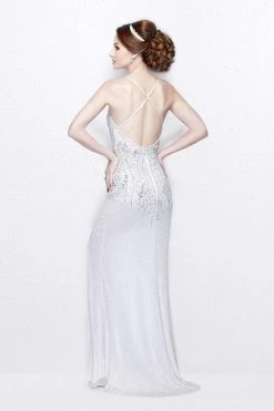 Formal Gowns Primavera Couture Fitted V-Neck Sequined Evening Dress 1818