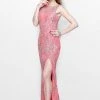 Primavera Couture - Floral Embellished Bateau Illusion Sheath Gown 1808