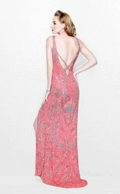 Primavera Couture - Floral Embellished Bateau Illusion Sheath Gown 1808