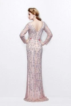 Primavera Couture - Foliage Beadwork V-Neck Sheath Gown 1728 9 Primavera Couture - Foliage Beadwork V-Neck Sheath Gown 1728