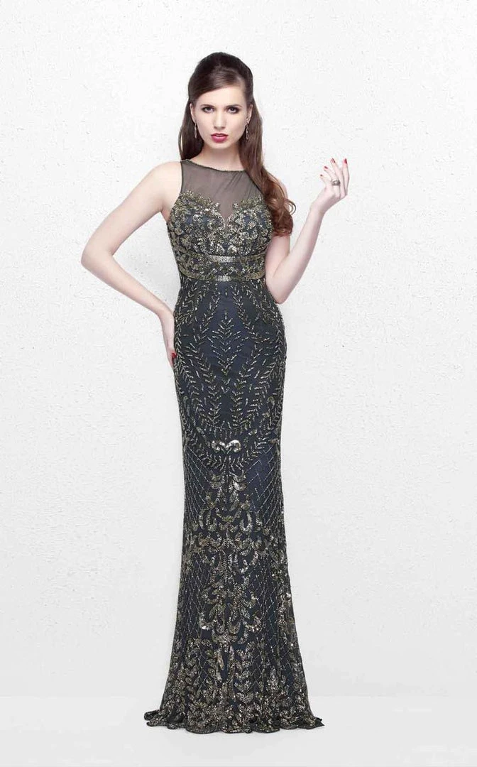 Primavera Couture - Gilded Sequins Bateau Illusion Sheath Gown 1742 Formal Gowns 5 Primavera Couture - Gilded Sequins Bateau Illusion Sheath Gown 1742 Formal Gowns