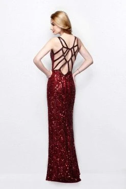 Primavera Couture - Glistening V-Neck Crisscrossed Sheath Gown 1473