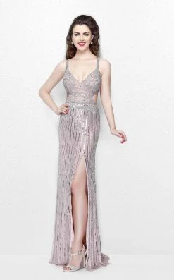 Primavera Couture - Glittering Long V-Neck Dress With Slit 1870 Formal Gowns