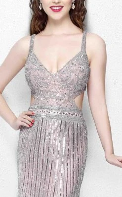 Primavera Couture - Glittering Long V-Neck Dress With Slit 1870 Formal Gowns