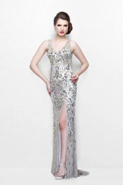 Primavera Couture - Glittering Sleeveless V-Neck Long Dress With Slit 1833 Formal Gowns
