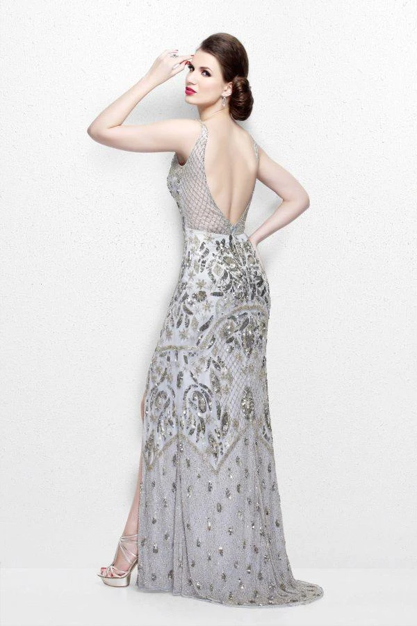 Primavera Couture - Glittering Sleeveless V-Neck Long Dress With Slit 1833 Formal Gowns 5 Primavera Couture - Glittering Sleeveless V-Neck Long Dress With Slit 1833 Formal Gowns