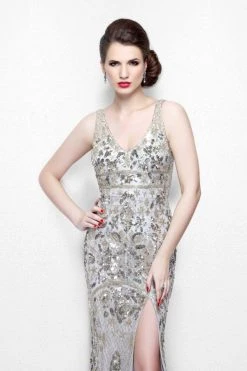 Primavera Couture - Glittering Sleeveless V-Neck Long Dress With Slit 1833 Formal Gowns