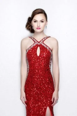 Formal Gowns Primavera Couture - Halter Neckline Sequined Evening Gown 1718 12 Formal Gowns Primavera Couture - Halter Neckline Sequined Evening Gown 1718