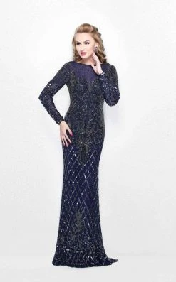 Formal Gowns Primavera Couture - Imperial Long Sleeved Full Beaded Long Sheath Dress 1720