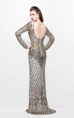 Formal Gowns Primavera Couture - Imperial Long Sleeved Full Beaded Long Sheath Dress 1720