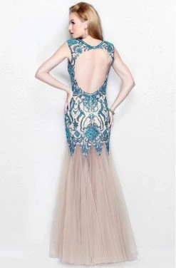 Primavera Couture - Intricately Ornate Cap Sleeve Bateau Tulle Trumpet Gown 1703