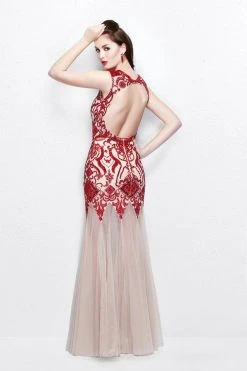 Primavera Couture - Intricately Ornate Cap Sleeve Bateau Tulle Trumpet Gown 1703