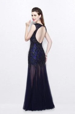 Primavera Couture - Intricately Ornate Cap Sleeve Bateau Tulle Trumpet Gown 1703